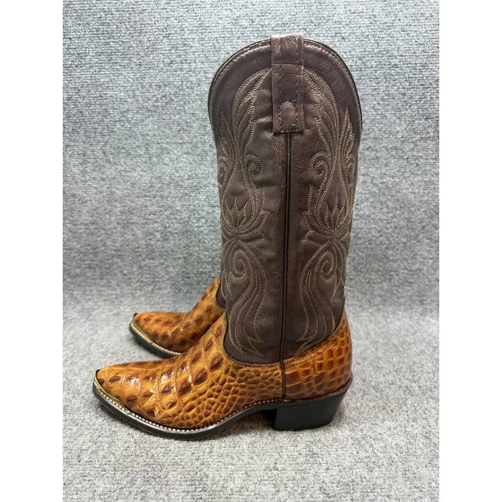 ACME Men Western Cowboy Boots Croc Embossed Leather US 8.5 D